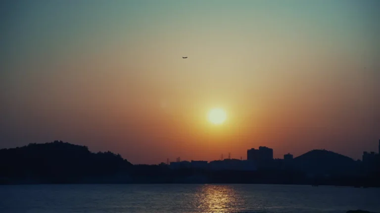 Sunset over the water in China