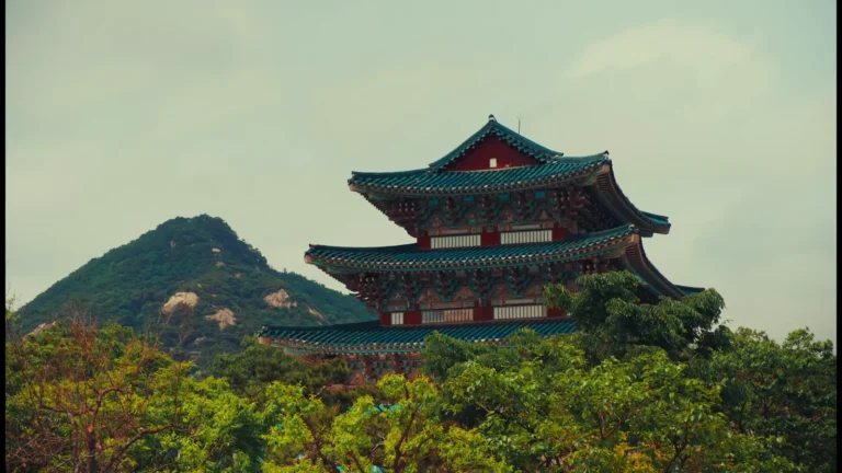 Traditional Korean pavilion on a hillside in Seoul, South Korea
