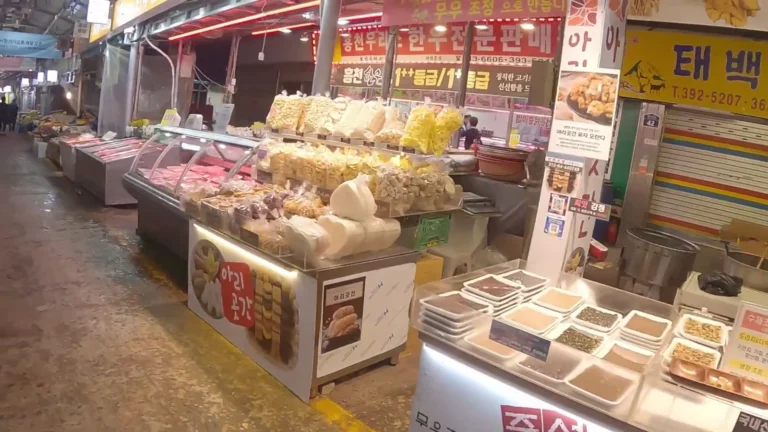Market stall piled with food in Seoul, South Korea