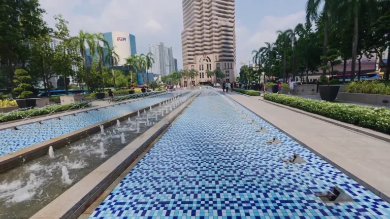 Tiled water feature in a city park in Kuala Lumpur, Malaysia
