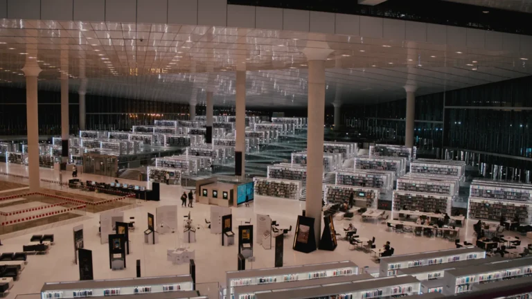 Wide view of a modern indoor plaza in Qatar