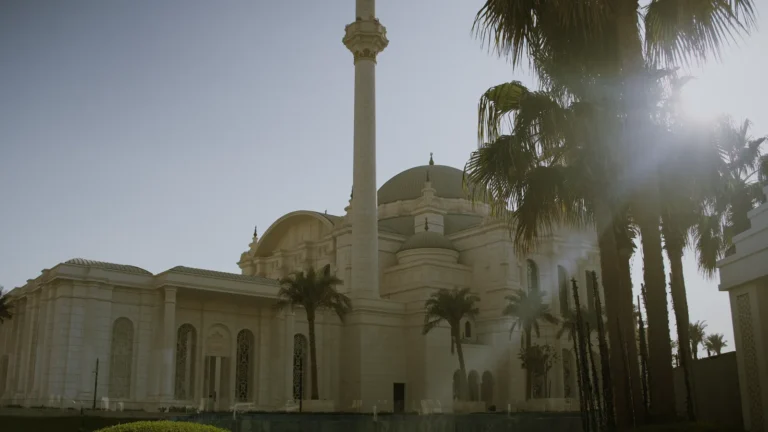 Mosque with a minaret in the evening light in Qatar