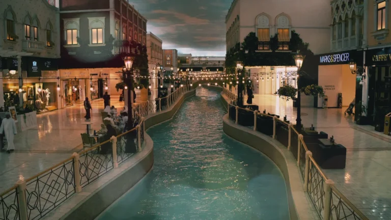 Shopping arcade beside an indoor canal in Qatar