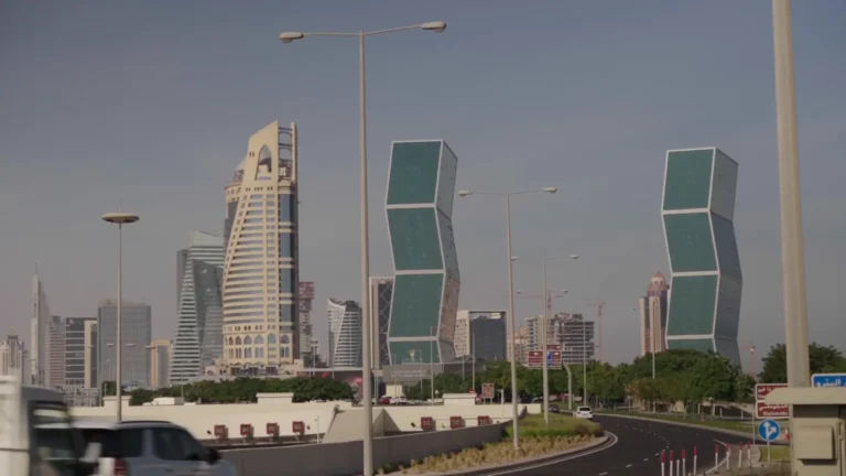 Twisted modern towers along a city road in Qatar
