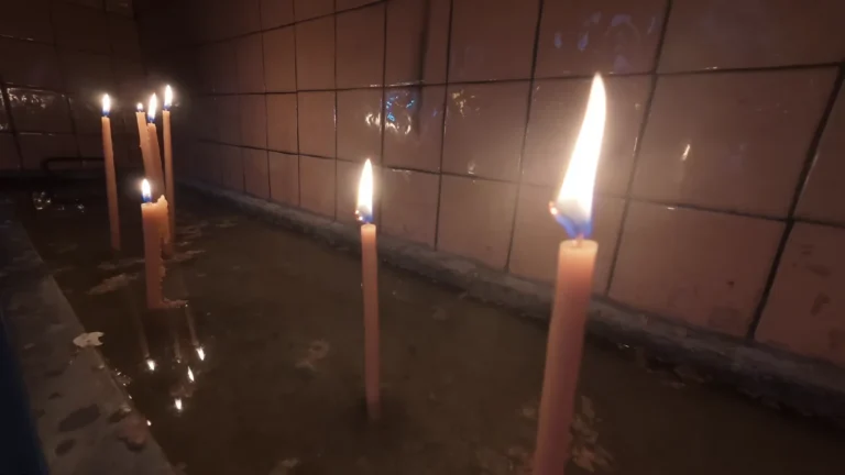 Candles glowing inside a church in Istanbul, Turkey