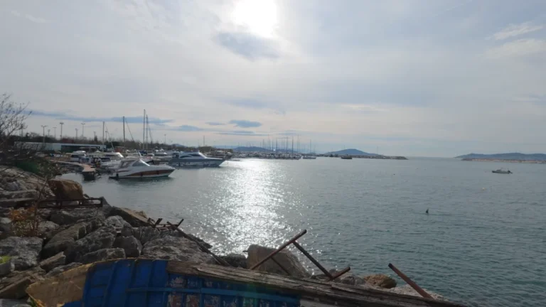 Sea and harbour under a cloudy sky in Istanbul, Turkey