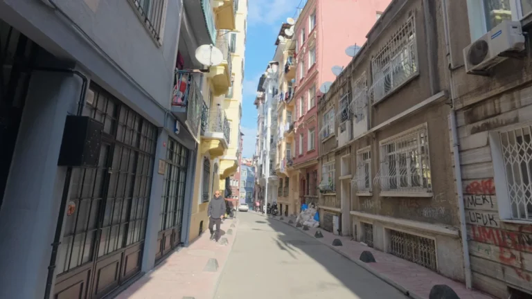 Quiet street lined with old buildings in Istanbul, Turkey