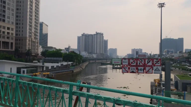 River and city towers from a bridge in Vietnam