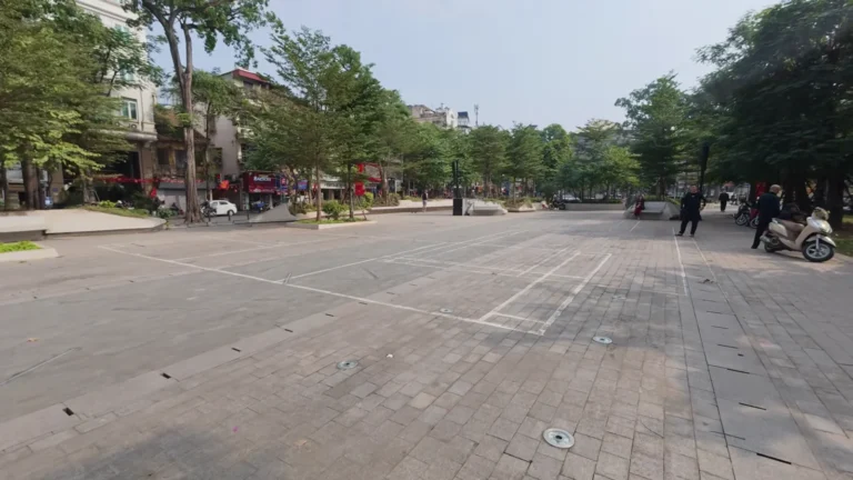 Quiet tree-lined square in Vietnam